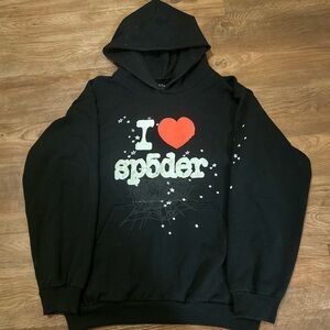 I Heart Sp5der Graphic Hoodie Black Size Large Used